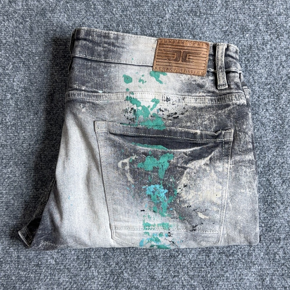 Jordan Craig Sean Jeans Mens 40x32 Black Acid Wash Paint Splatter Streetwear